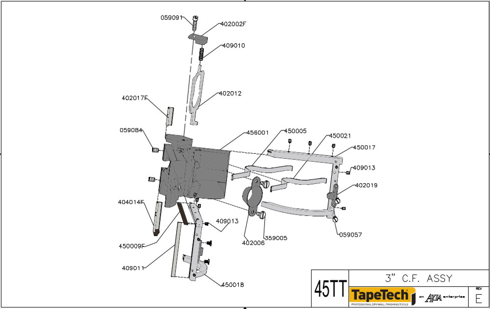TapeTech® 3" Angle Head Schematic (45TT)